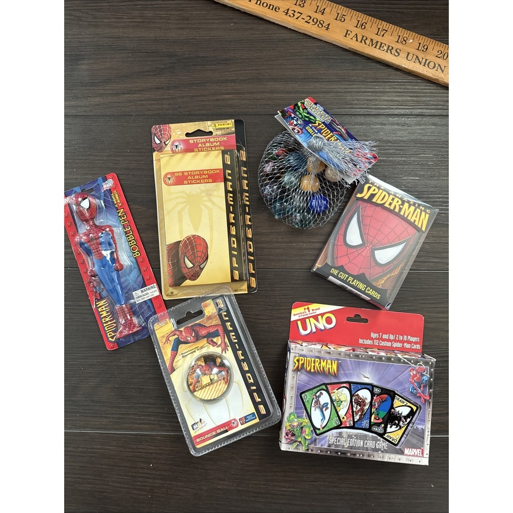Vintage Spiderman Lot Cards Marbles Pen Bounce Ball Deadstock - Spiderman movie